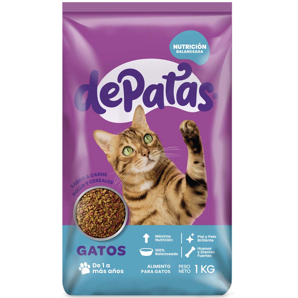 Alimento para Gato DE PATAS Adulto Carne, Pollo y Cereales Bolsa 1Kg Alimento para Gato DE PATAS Adulto Carne, Pollo y Cereales Bolsa 1Kg