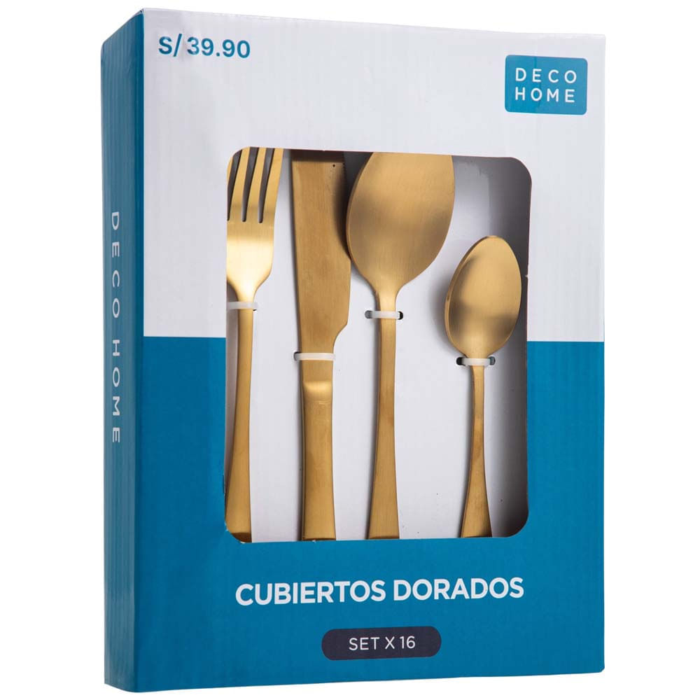 Set DECO HOME X16 Cubiertos Dorados