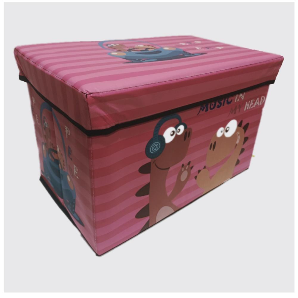 Caja Puff Organizador Multiusos Juguetes Rosa Dinosa