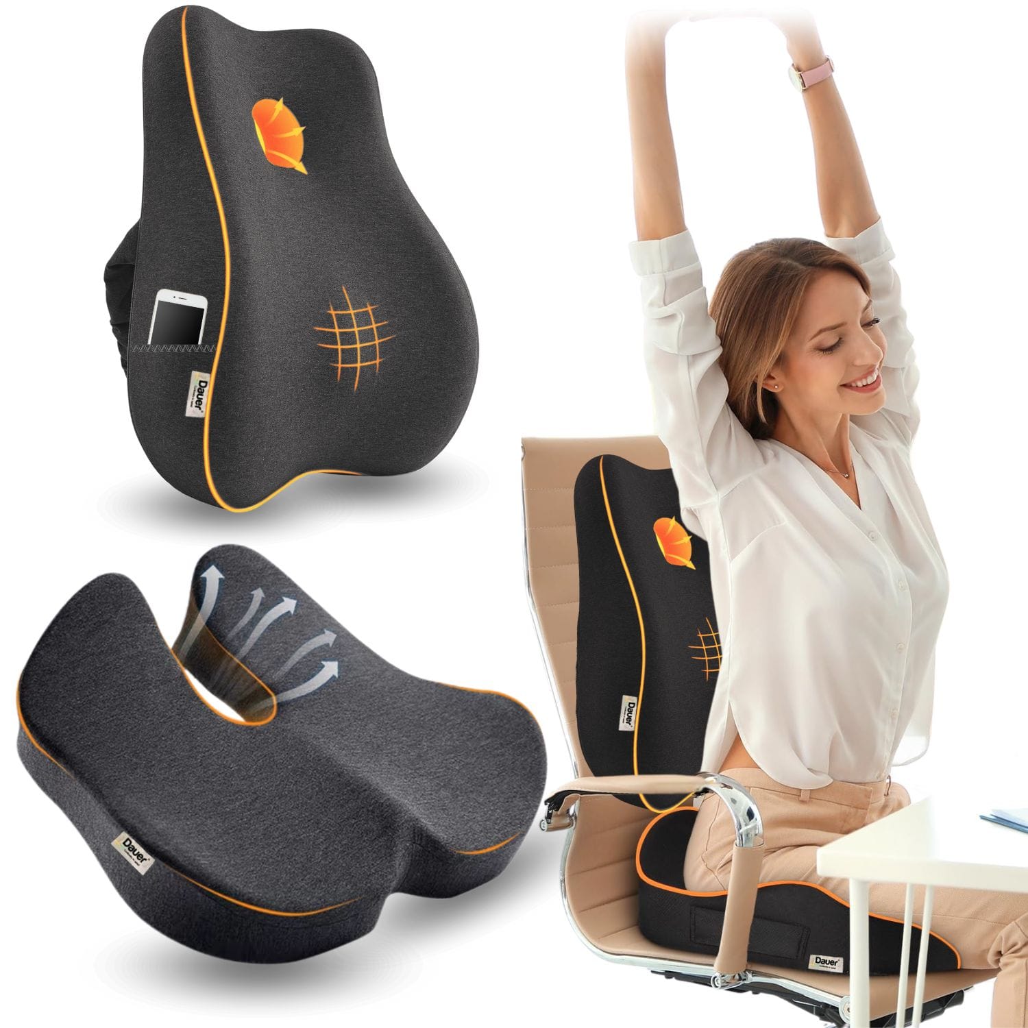 Duo Cojín Asiento y Cojin Respaldar Lumbar Viscoelástico Espacial 2 en 1