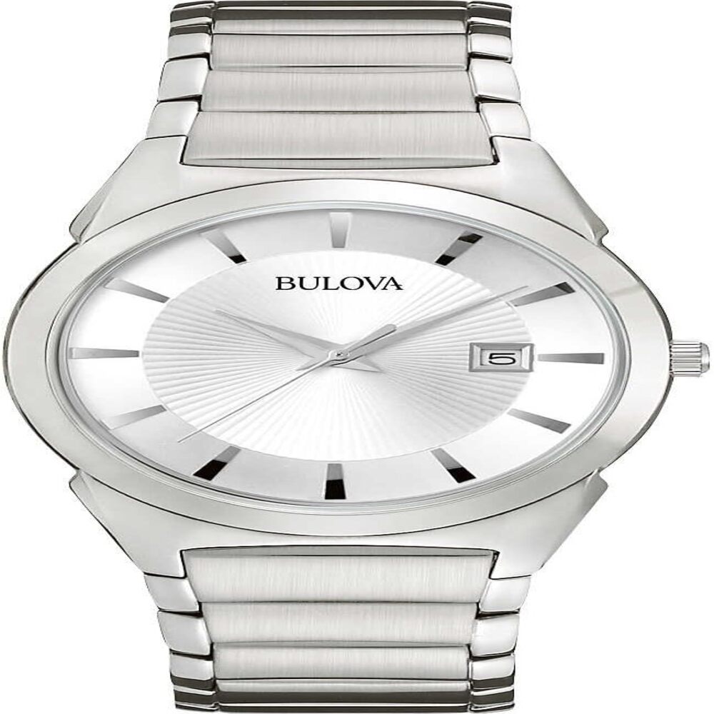 Bulova Reloj 96B015 para hombre cuarzo calendario 3 manecillas esfera texturizada  Plateado