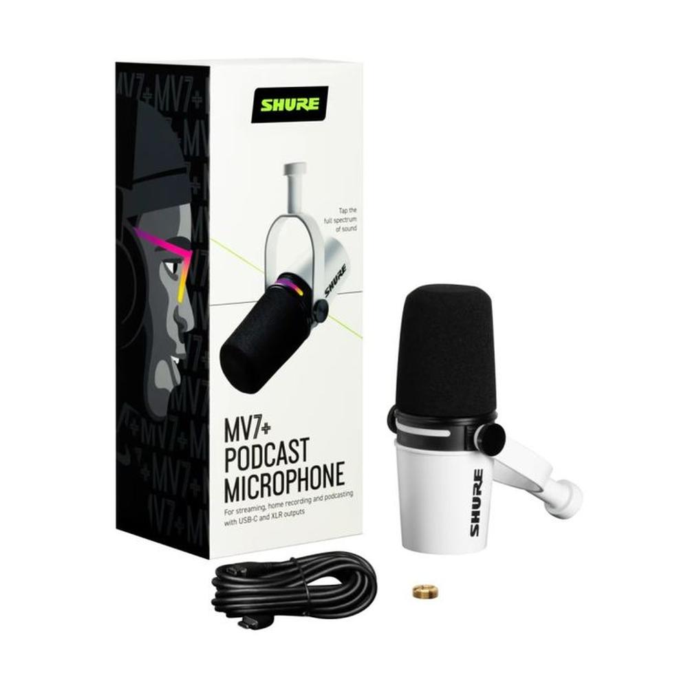 Microfono para podcast Dinamico Shure Blanco para Podcast MV7+