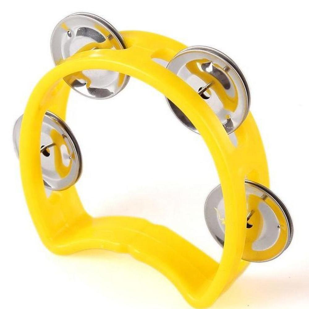 Pandereta amarilla de 4 chapas para niño.