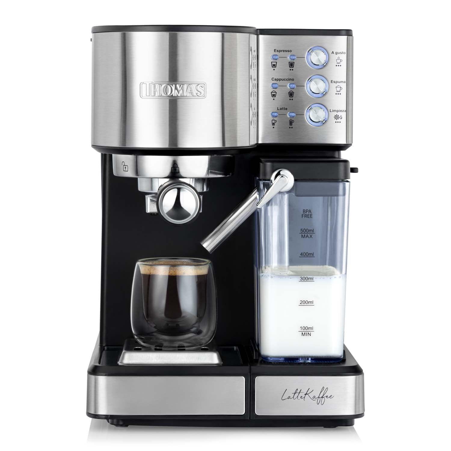 Cafetera THOMAS Espresso Lattekaffee TH-160DELI Plateado Negro