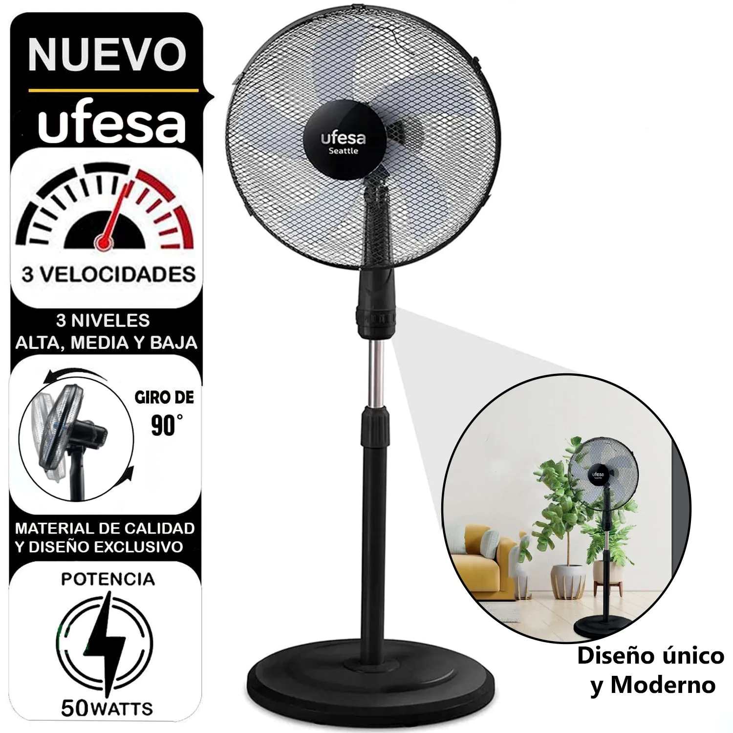 Ventilador de pedestal Ufesa Seattle 16 pulgadas 50W