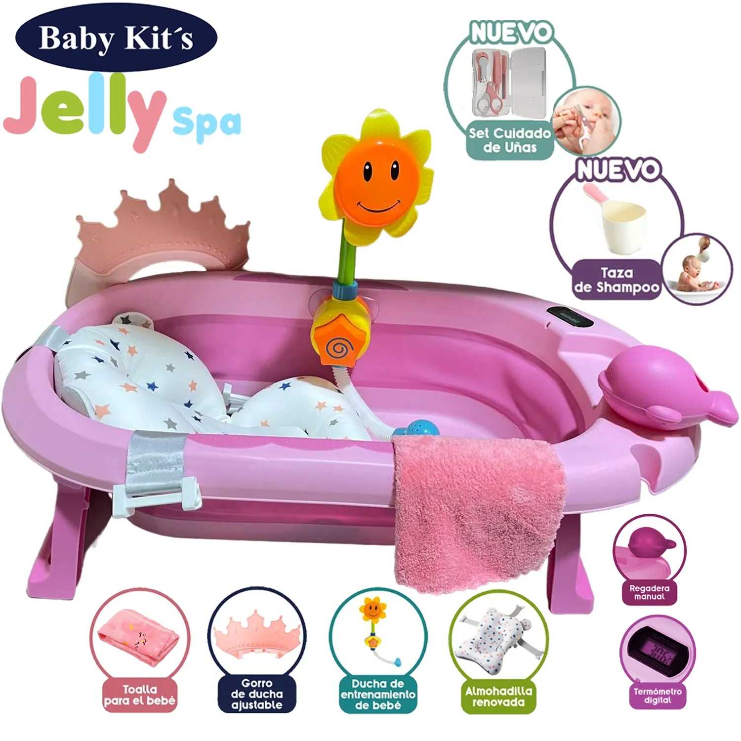 Tina Bañera Plegable JELLY SPA Con Termómetro Rosado 2024