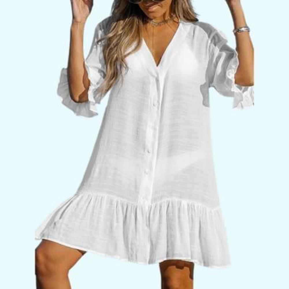 Salida de Playa Mujer Blusa bluson Modelo Melita - Blanco Blanco M Salida de Playa Mujer Blusa bluson Modelo Melita - Blanco Blanco M