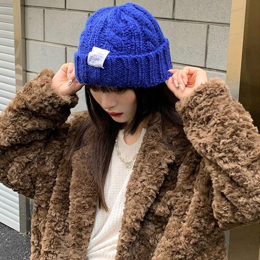 Chunky Beanie Kpop Gorro Trenzado Mujer  AZUL