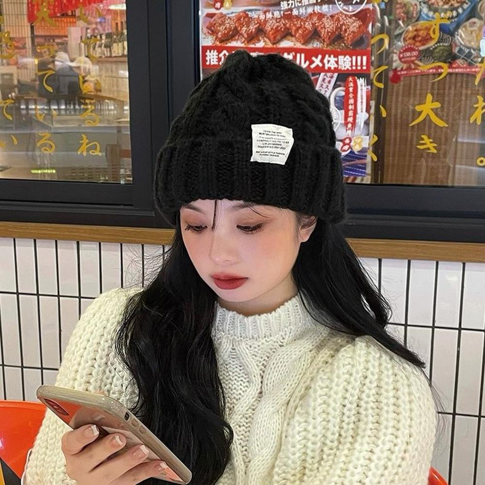 Chunky Beanie Kpop Gorro Trenzado Mujer  NEGRO