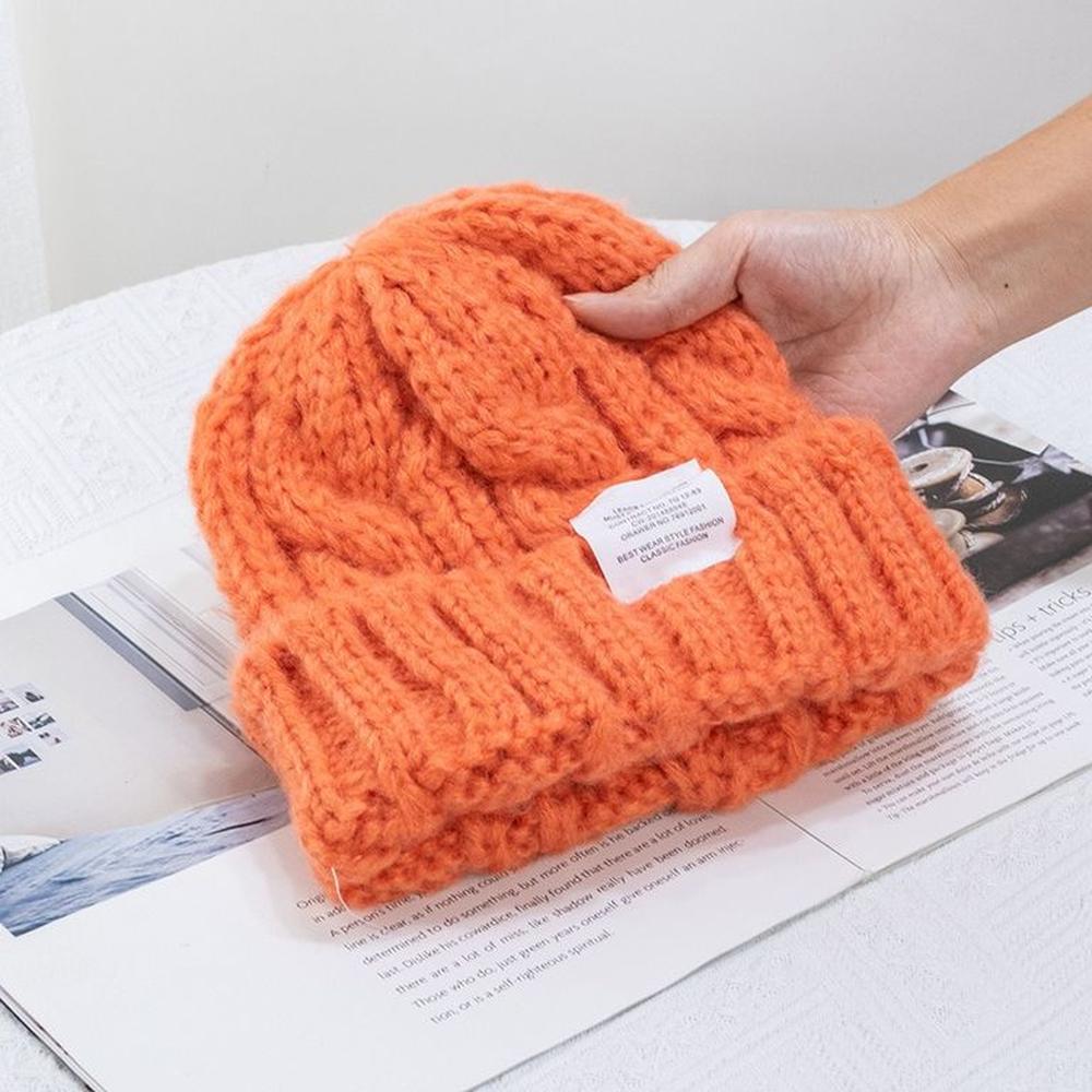 Chunky Beanie Kpop Naranja Gorro Trenzado Mujer