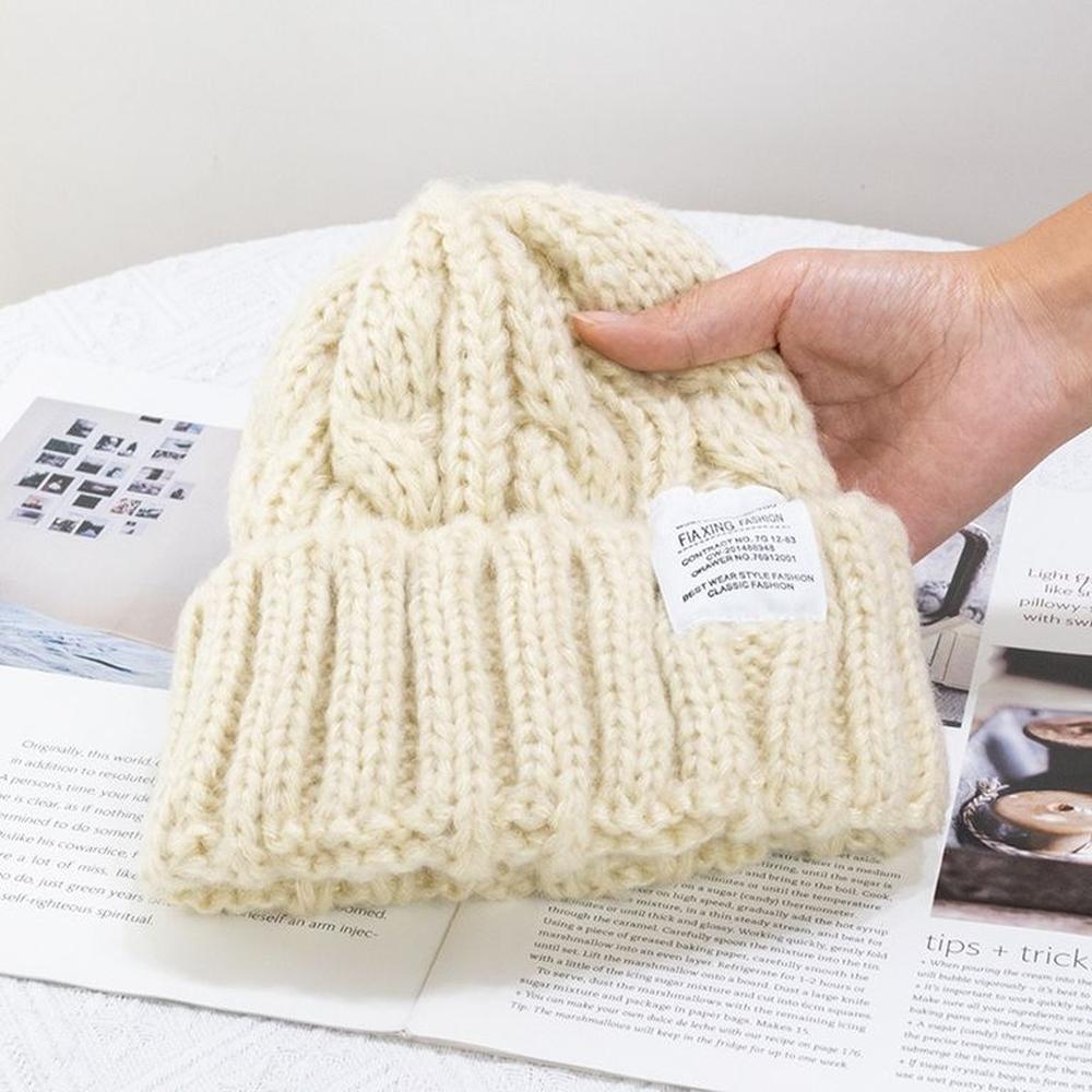 Chunky Beanie Kpop Crema Gorro Trenzado Mujer