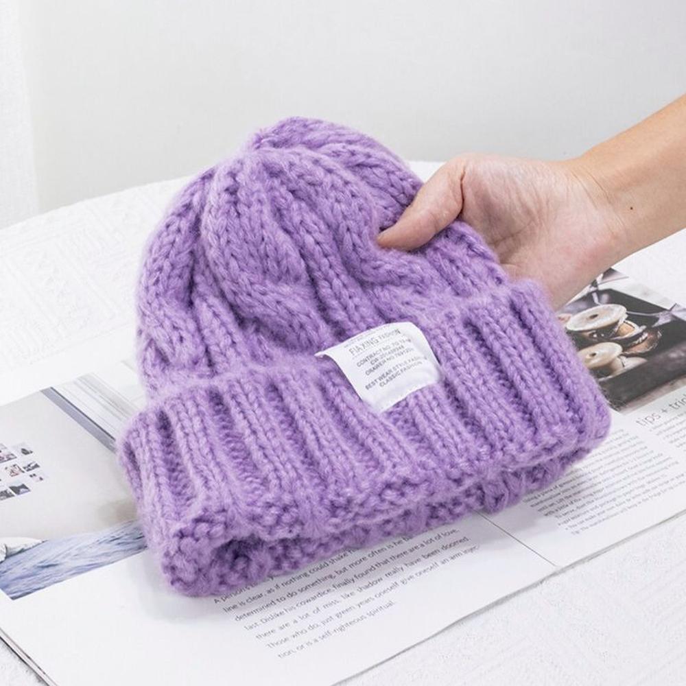 Chunky Beanie Kpop Lila Gorro Trenzado Mujer