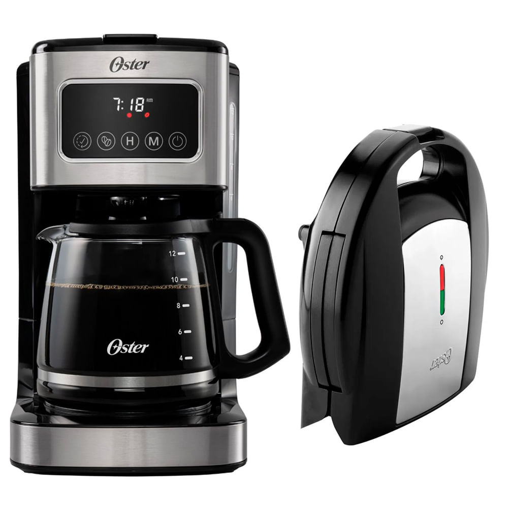 Cafetera Programable Oster de 12 Tazas mas Sanguchera y Waflera