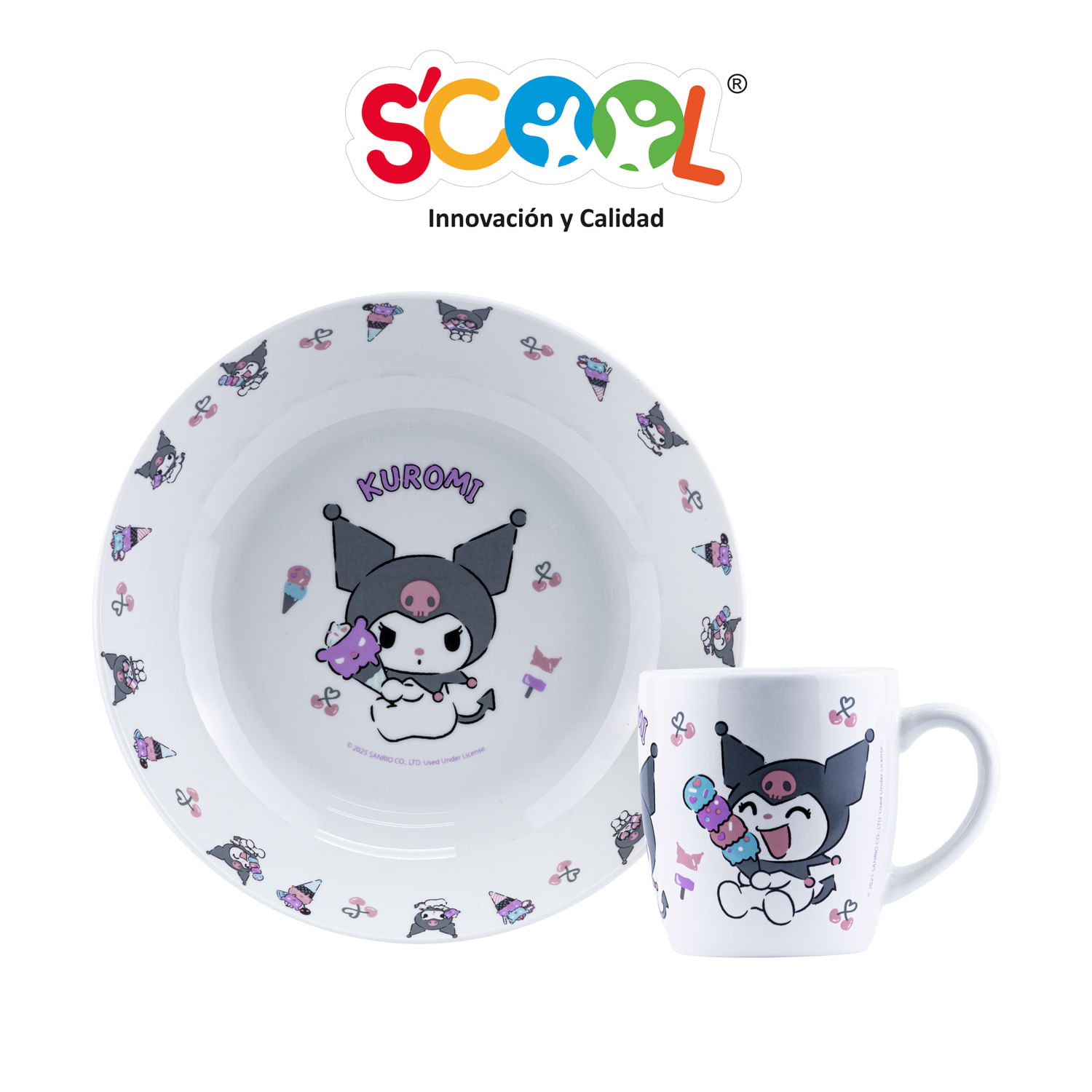 Set 2 Piezas Ceramica Plato + Taza Kuromi