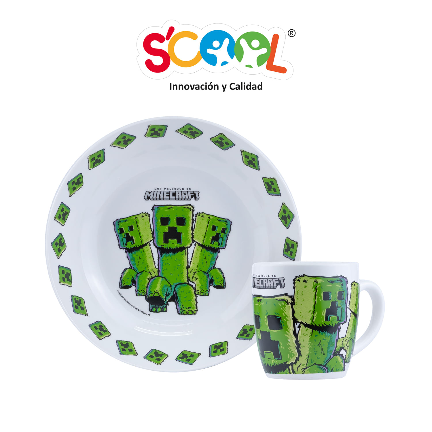 Set 2 Piezas Ceramica Plato + Taza Minecraft