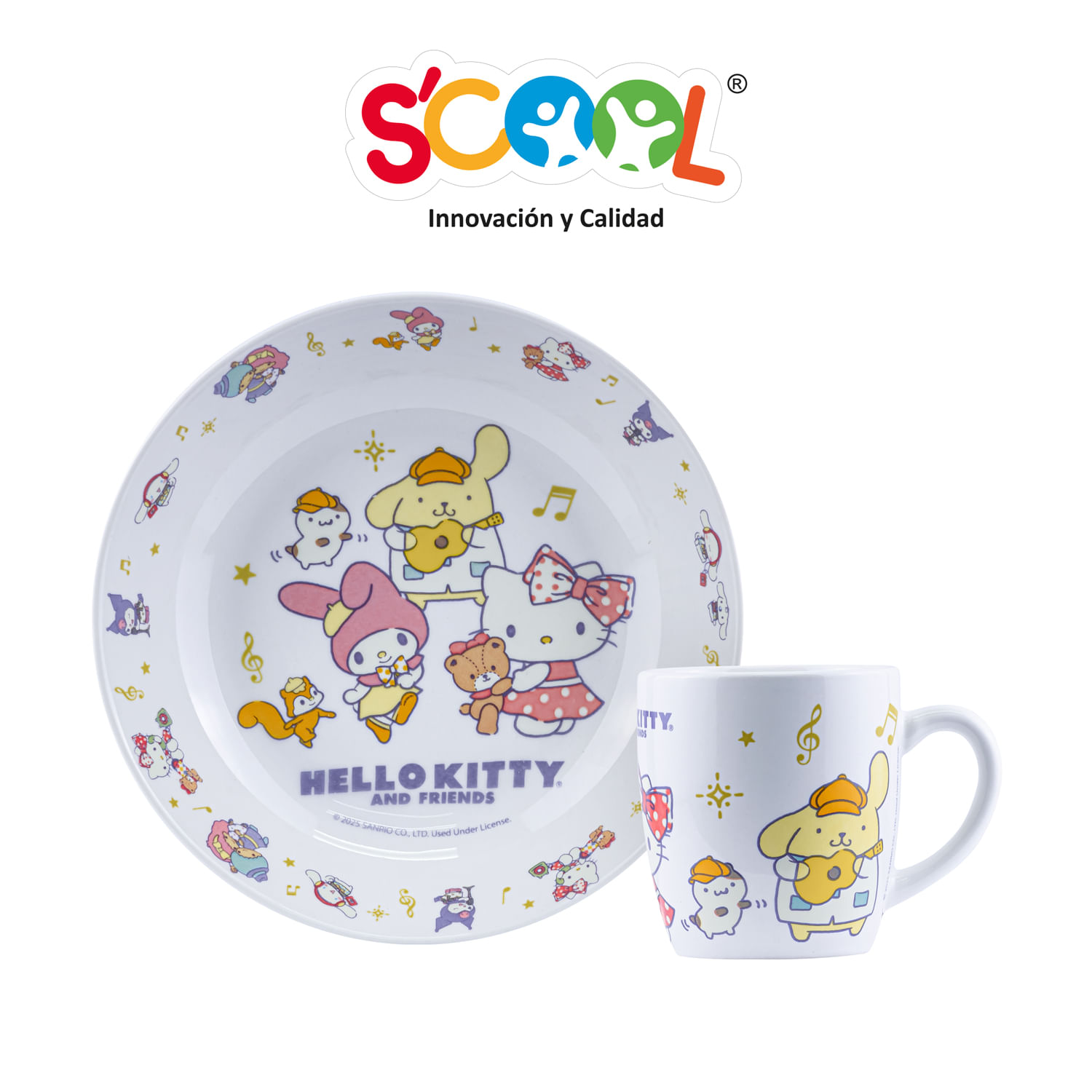 Set 2 Piezas Ceramica Plato + Taza Hellokitty & Friends
