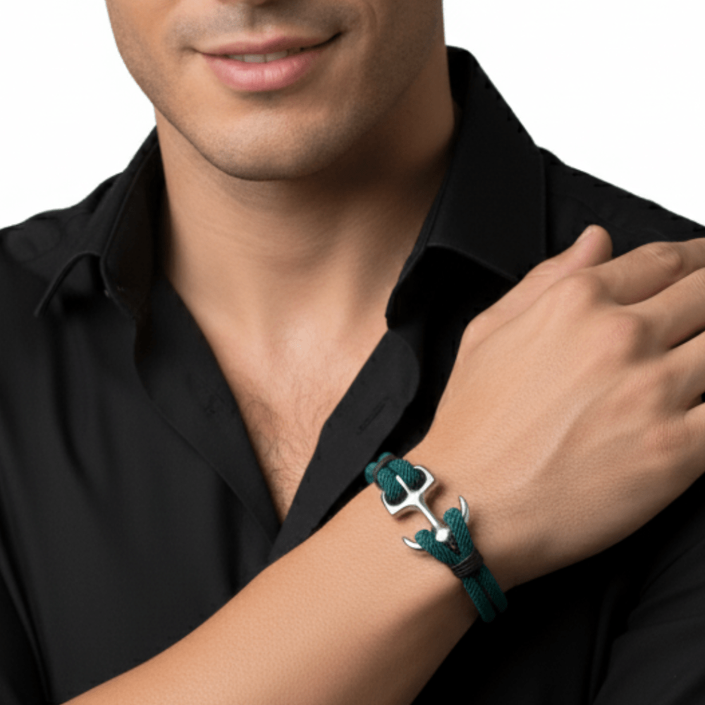 Brazalete Pulsera para Hombre Modelo Naútico Verde x 21cm
