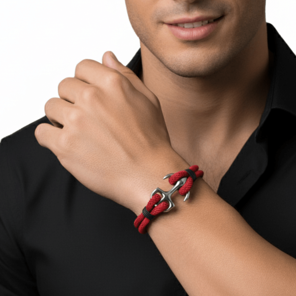 Brazalete Pulsera para Hombre Modelo Naútico Rojo x 21cm