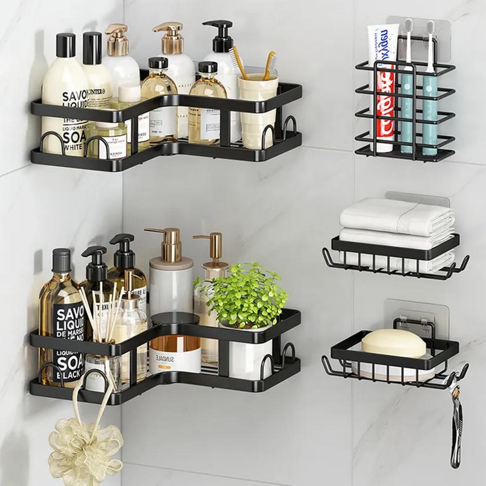 Set x 5 Repisas Organizadoras De Ducha De Metal Resistente Negro