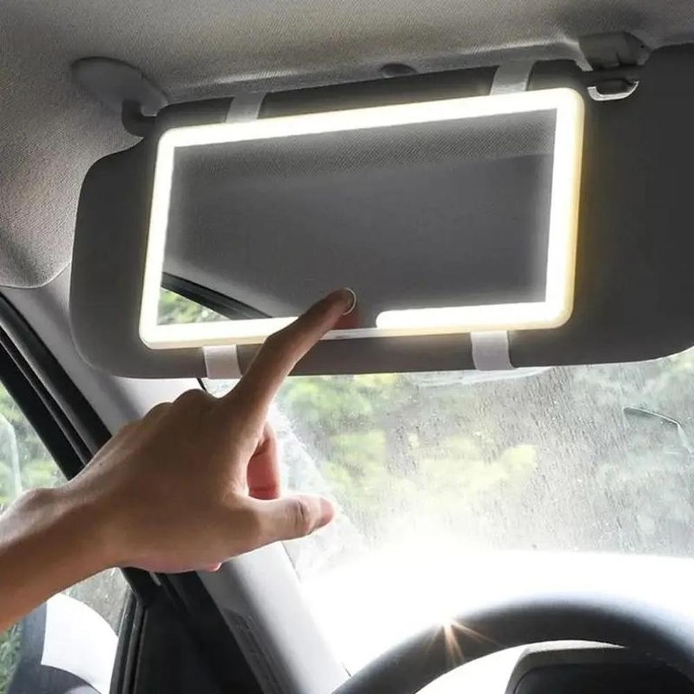 Espejo LED Para Auto en Visera Recargable Táctil Blanco
