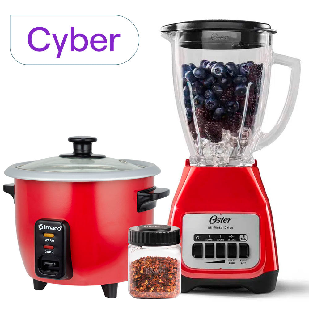 Combo Licuadora Oster 550 W mas Olla Arrocera 0.6 litros imaco Rojo