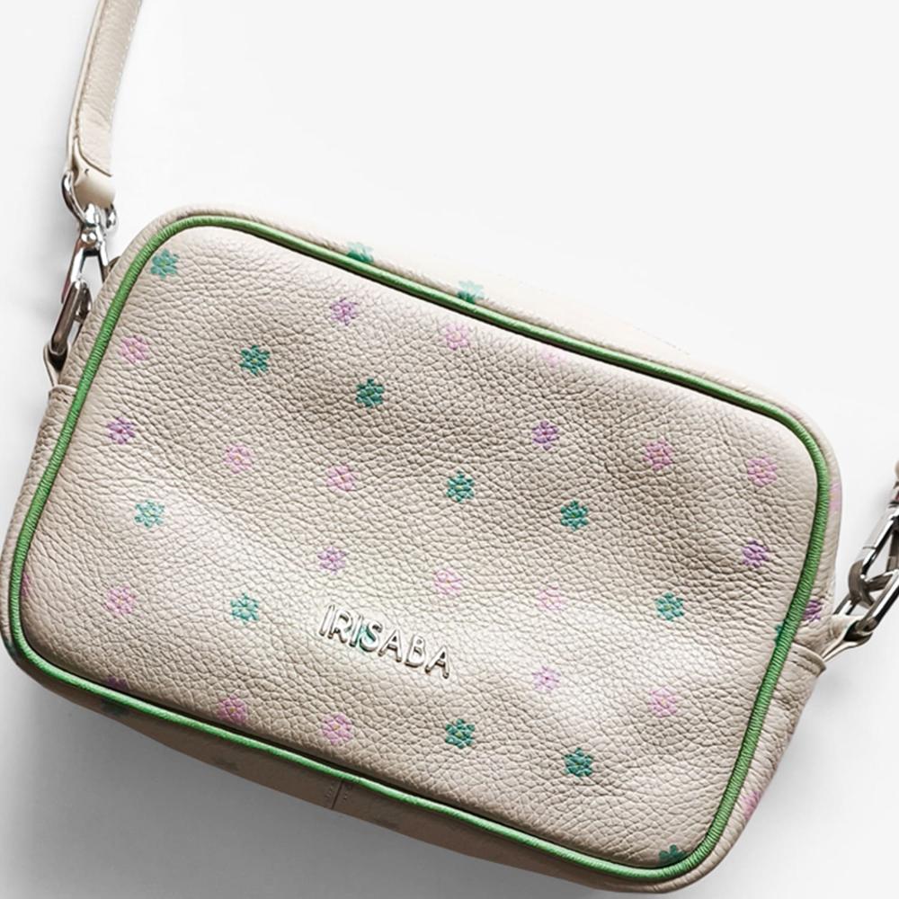 CARTERA DE CUERO IRISABA PARA MUJER MAGNOLIA VAINILLA CON VERDE MENTA
