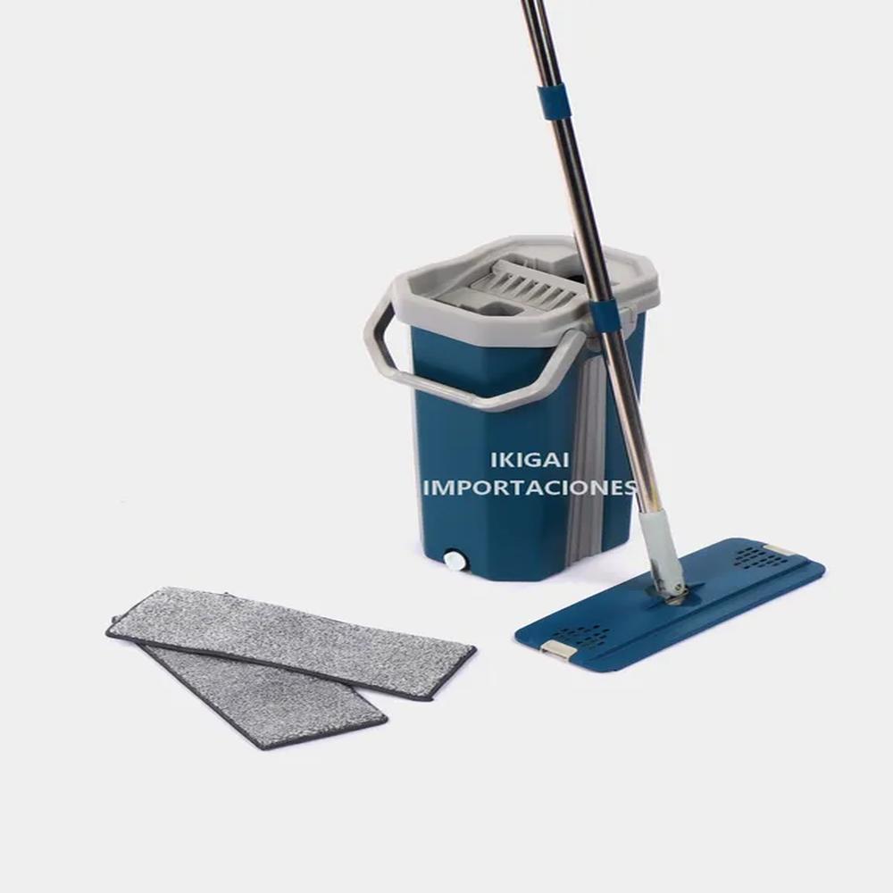 Trapeador Con Balde 360º + 02 Mopas - Color Azul Acero