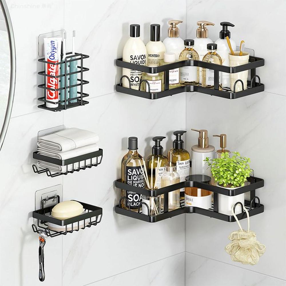 Pack x 5 Repisas Organizadoras Metálicas De Baño y Ducha Negro