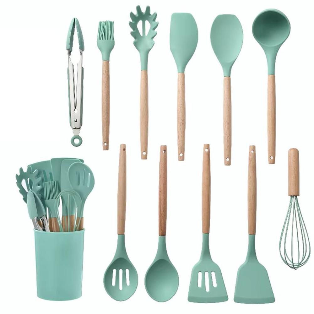 Set De 12 Utensilios De Cocina De Silicona - Verde
