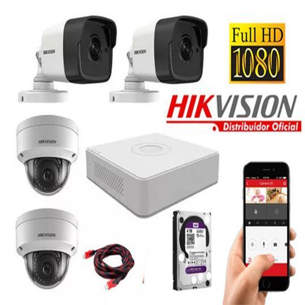 Kit 4 Cámaras Seguridad IP 2 Megapixeles Audio y Vision Nocturna a Colores POE Disco 1TB Hikvision