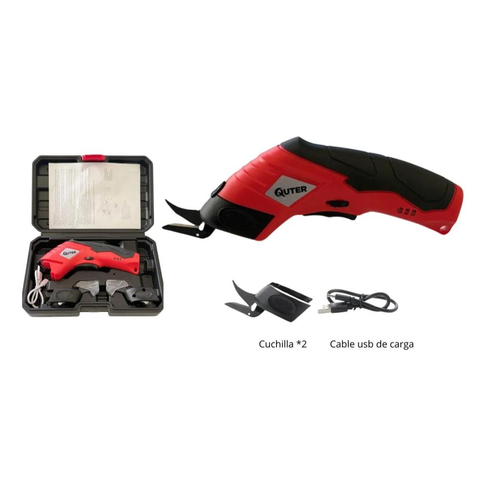Tijera Electrica Inalambrica Recargable Tela Cuero Cartón - Rojo