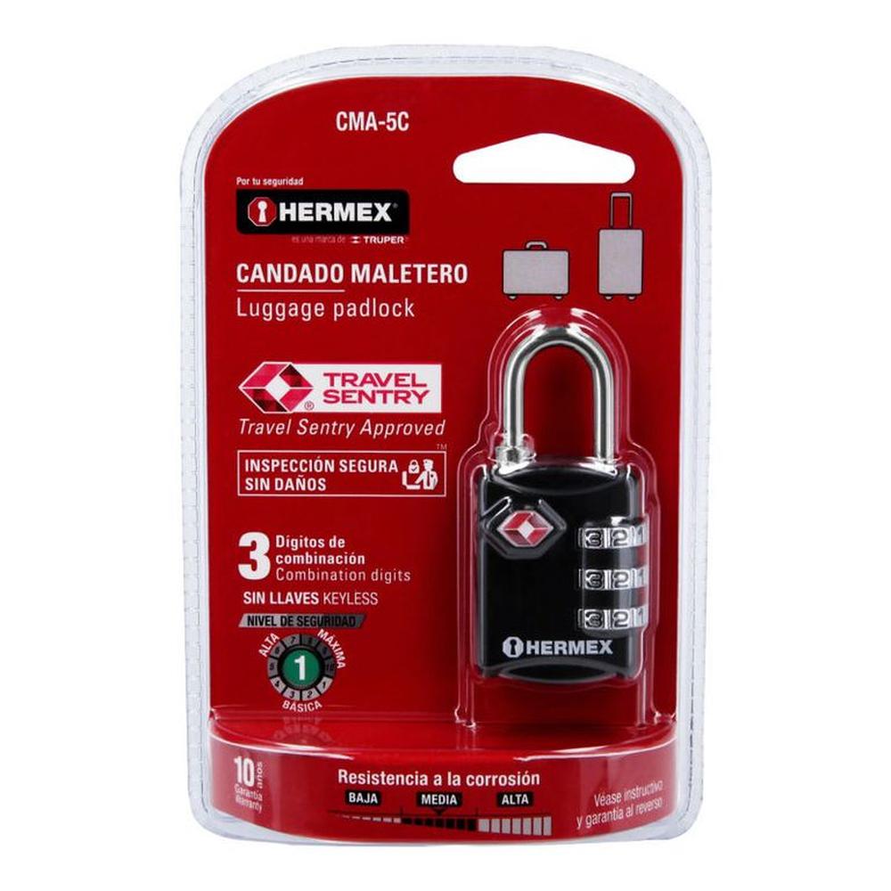 Candado maletero de combinación 27 mm seguridad TSA blíster Hermex - 46291 Gris Candado maletero de combinación 27 mm seguridad TSA blíster Hermex - 46291 Gris