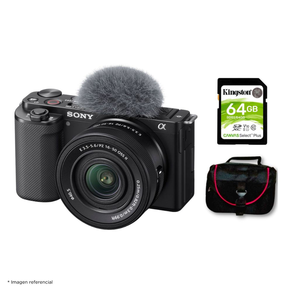 Cámara Sony ZV-E10 Mirrorless + Lente 16-50mm f35-56 II + Kit Básico de Accesorios Cámara Sony ZV-E10 Mirrorless y Lente 16-50mm f35-56 II y Kit Básico de Accesorios Cámara Sony ZV-E10 Mirrorless + Lente 16-50mm f35-56 II + Kit Básico de Accesorios Cámara Sony ZV-E10 Mirrorless y Lente 16-50mm f35-56 II y Kit Básico de Accesorios