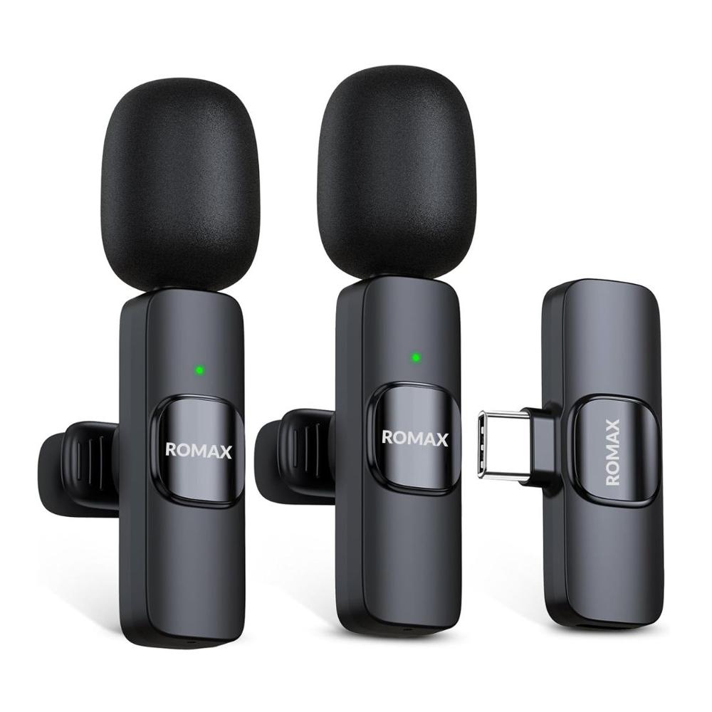 Micrófono Inalámbrico de Solapa Doble ROMAX Tipo C con Reducción de Ruido y Sonido Pro TSM0016