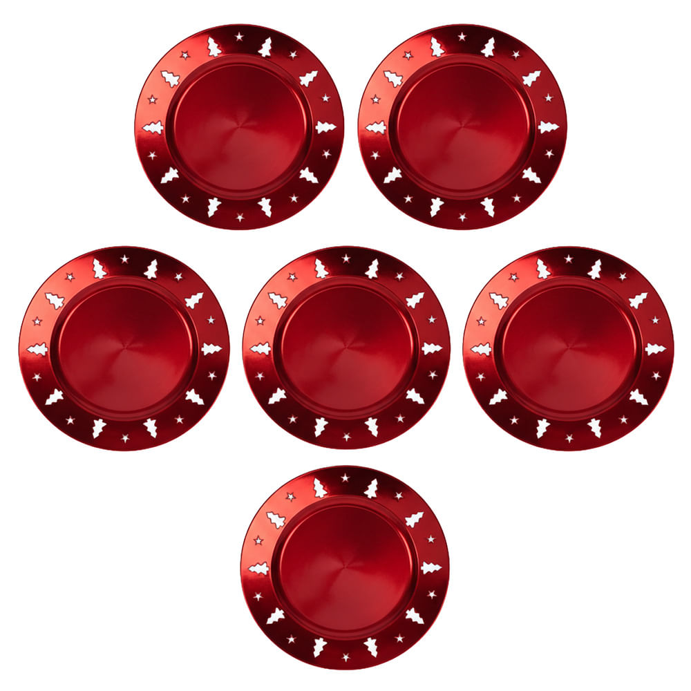 Plato de Sitio 6 Pzas Navidad Árbol Rojo 33 cm - 13”