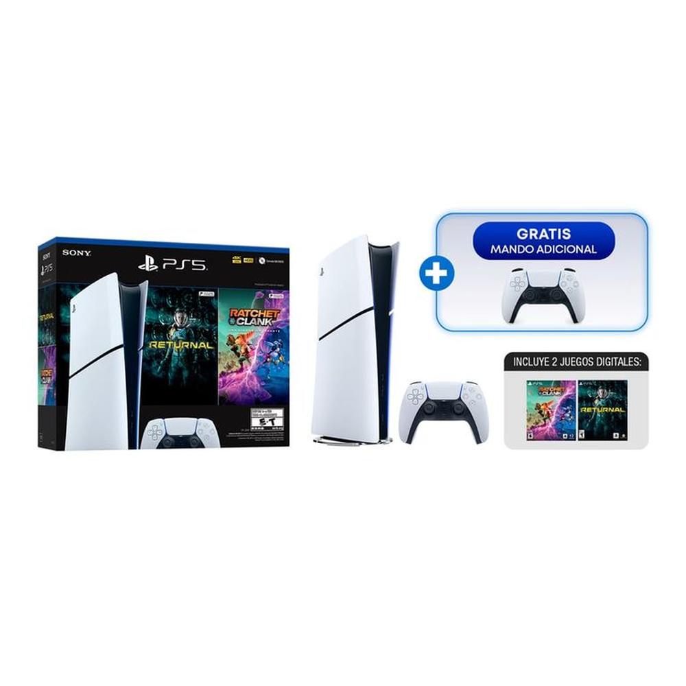 Consola PS5 Slim Digital 1TB + Returnal + Ratchet & Clank + Mando PS5
