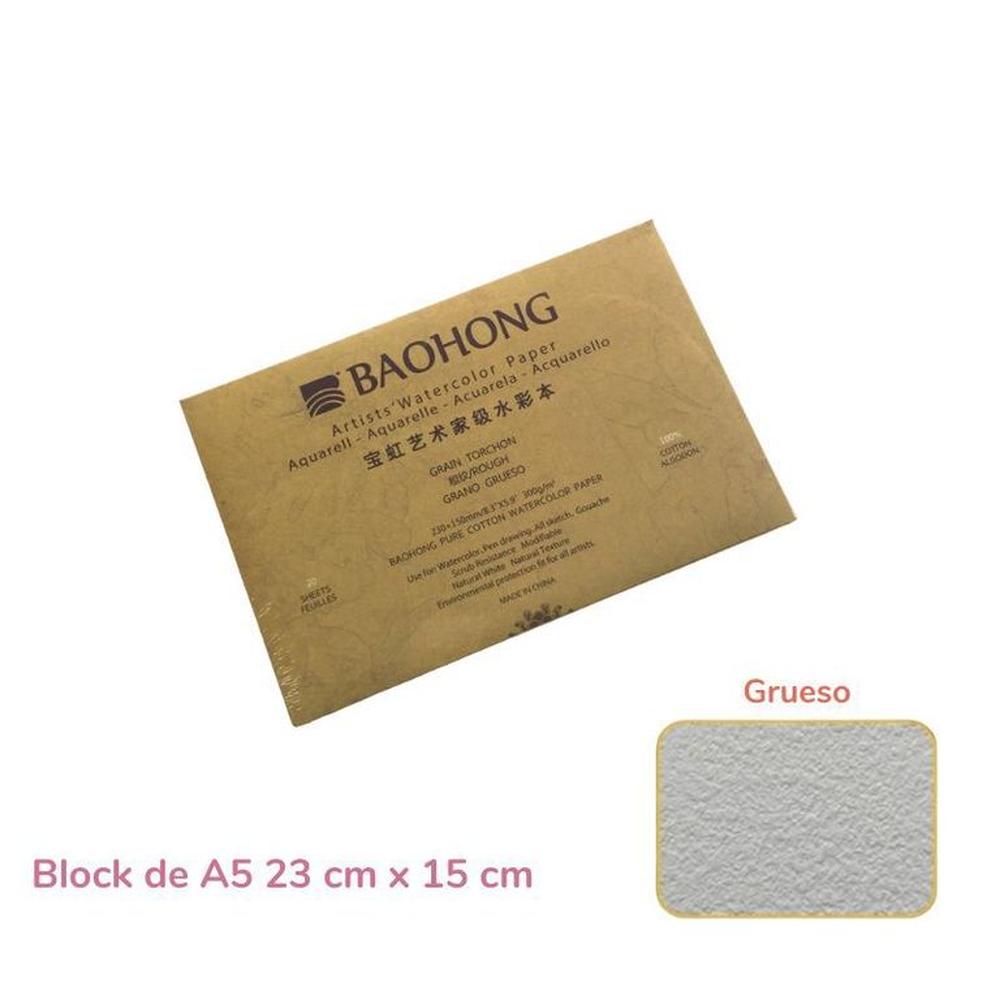 Baohong Papel de acuarela - ARTIST - Grano Grueso - A5 23 cm x 15 cm Blanco