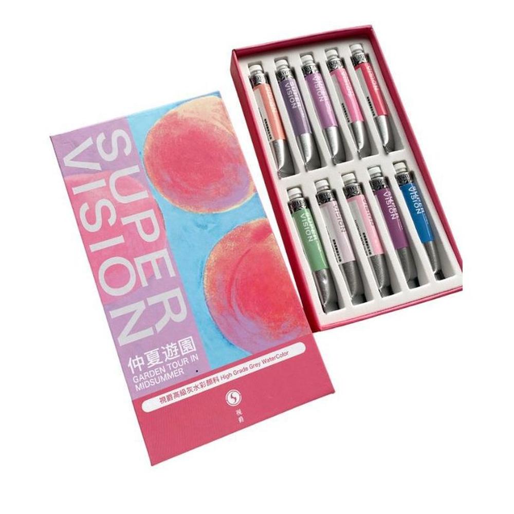SUPERVISION HIGH GRADE GREY WATERCOLOR Acuarelas en tubo 8ml - Set GARDEN TOUR IN MIDSUMMER x10 Multicolor