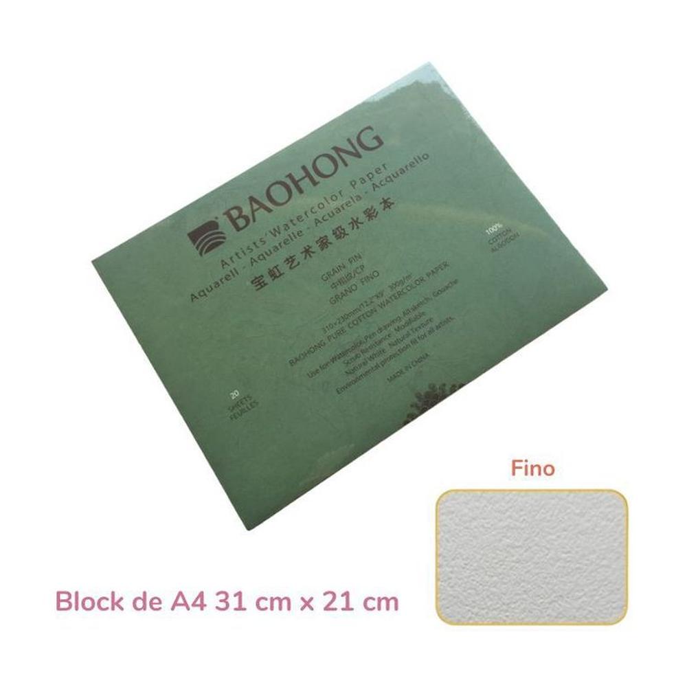 Baohong Papel de acuarela - ARTIST - Grano Fino - A4 31 cm x 23 cm Blanco