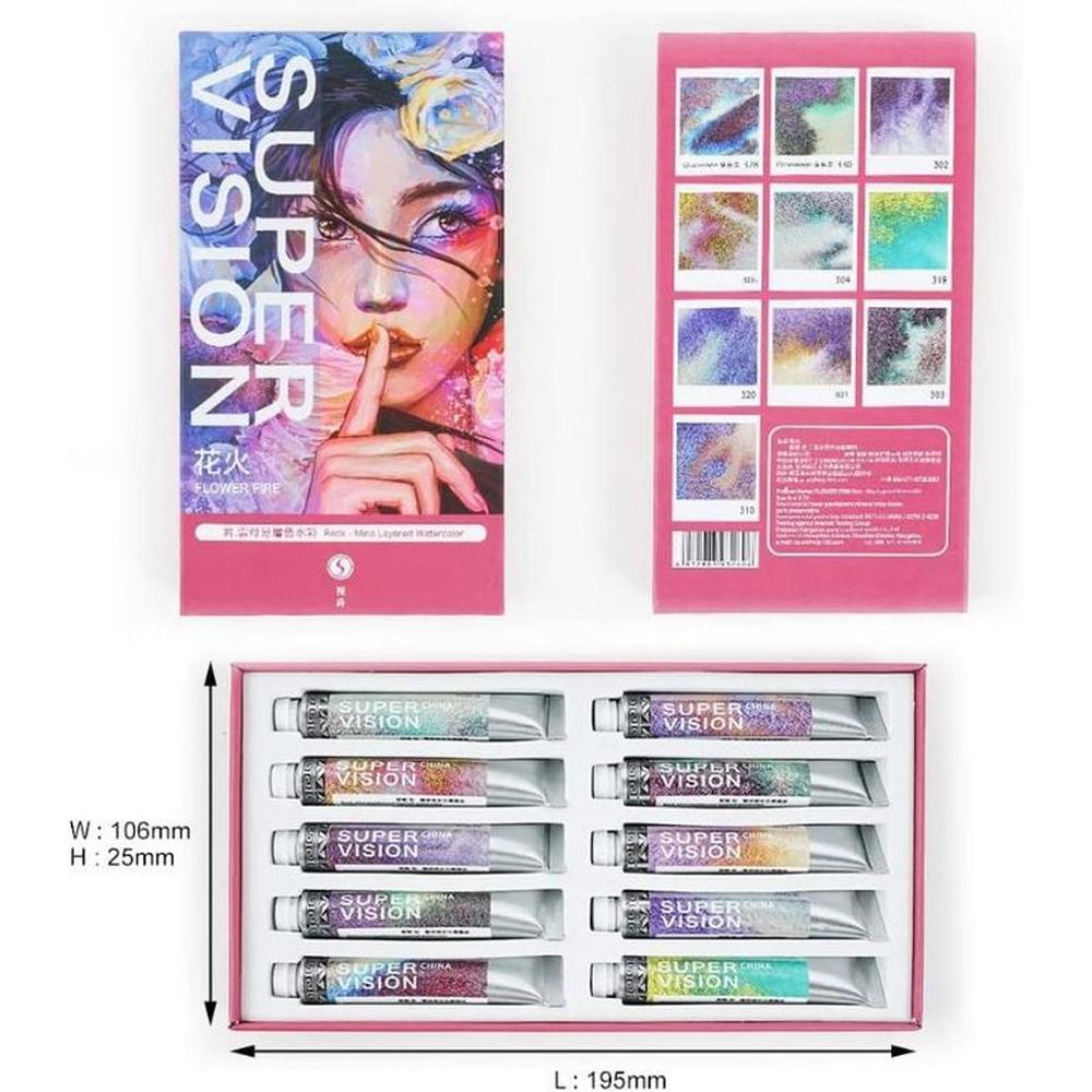 SUPERVISION rock - mica layered Acuarelas en tubo 8ml - Set FLOWER FIRE x10 Multicolor