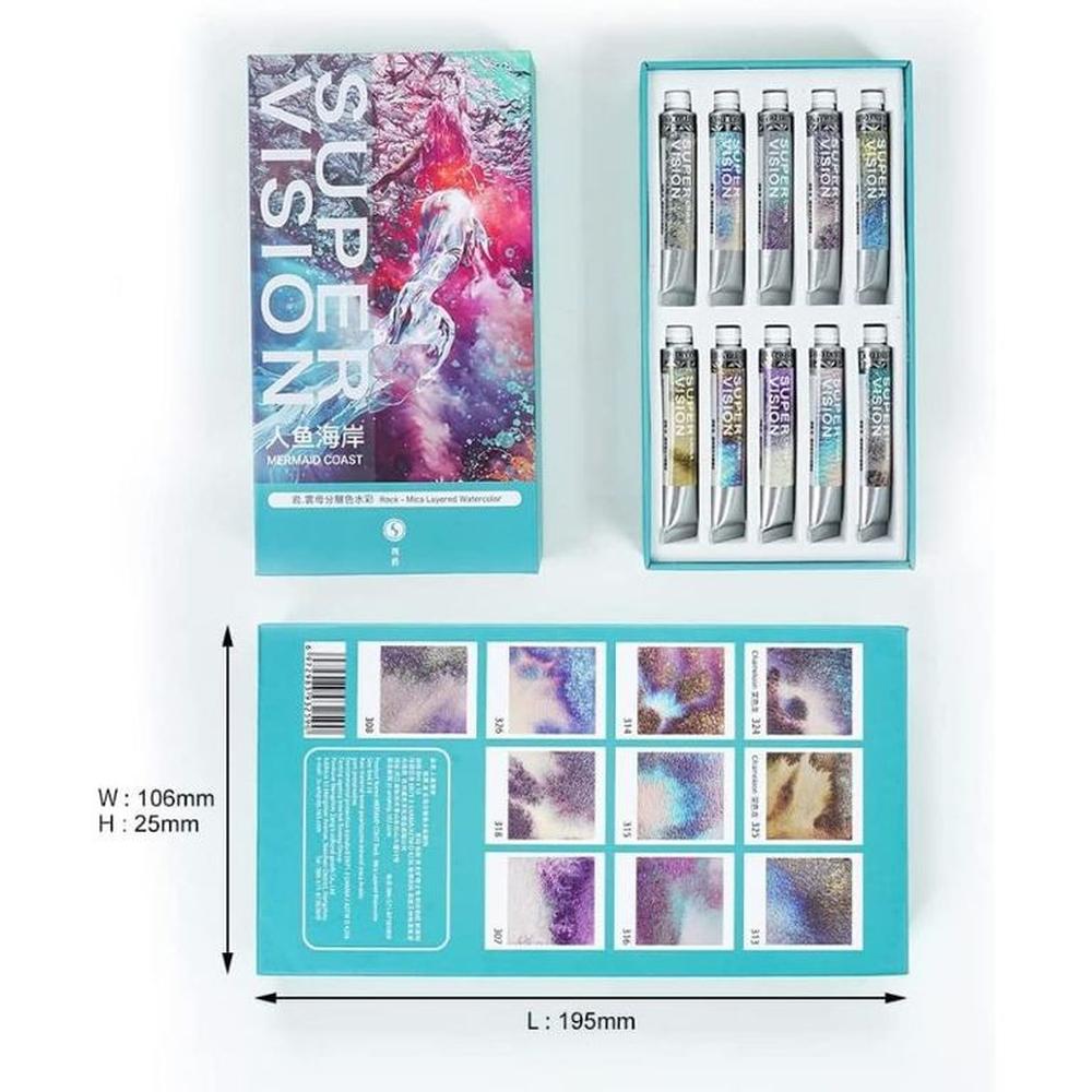 SUPERVISION rock - mica layered Acuarelas en tubo 8ml - Set MERMAID COAST x10 Multicolor