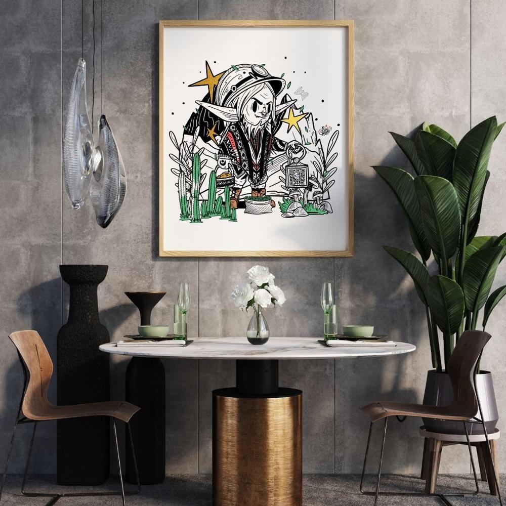 Cuadro de arte Muki con Realidad Aumentada A.R y Marco de Madera