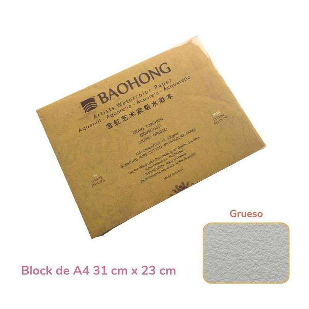 Baohong Papel de acuarela - ARTIST - Grano Grueso - A4 31 cm x 23 cm Blanco