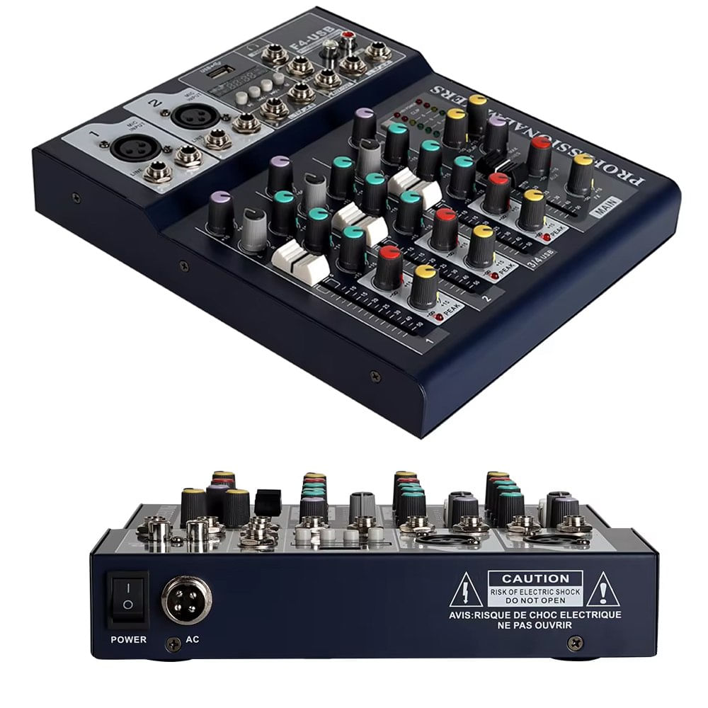 Mezclador de Audio Portátil con Bluetooth USB DJ Karaoke 48V 4 Canales