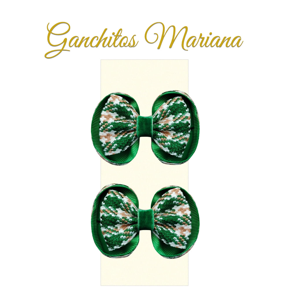 Par de Ganchitos modelo Mariana color verde - Creaciones Karito