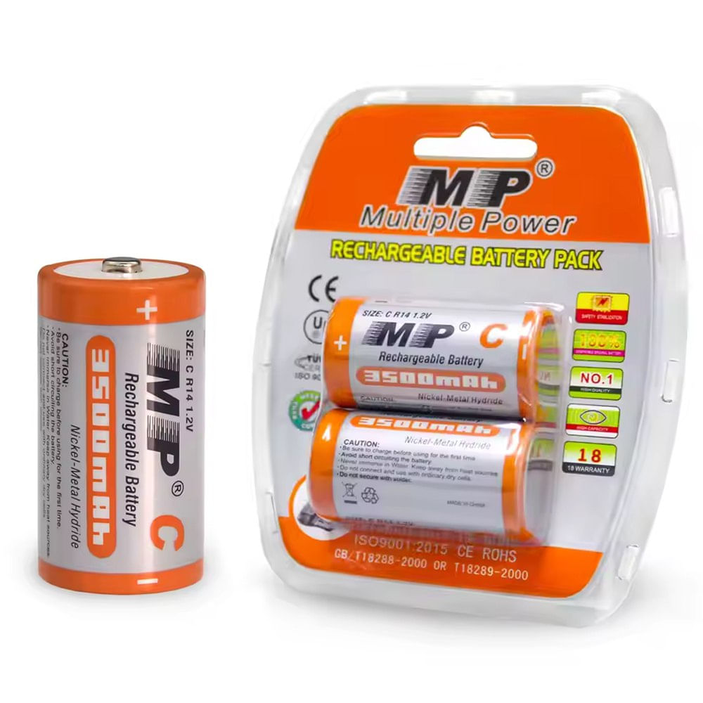 2 Baterias de Litio Recargable Tipo C Pilas 1.2V 3500mAh MP Mediana