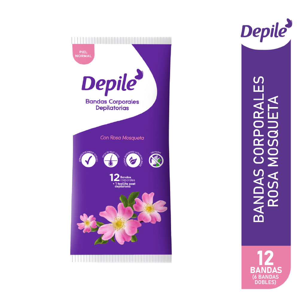 Bandas Depilatorias Corporales DEPILÉ Rosa Mosqueta y Aceites Esenciales Piel Normal Paquete 6un Bandas Depilatorias Corporales DEPILÉ Rosa Mosqueta y Aceites Esenciales Piel Normal Paquete 6un