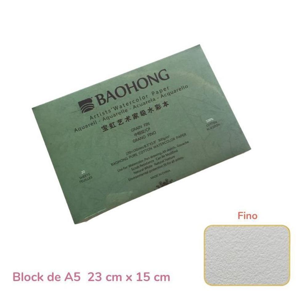Baohong Papel de acuarela - ARTIST - Grano Fino - A5 23 cm x 15 cm Blanco