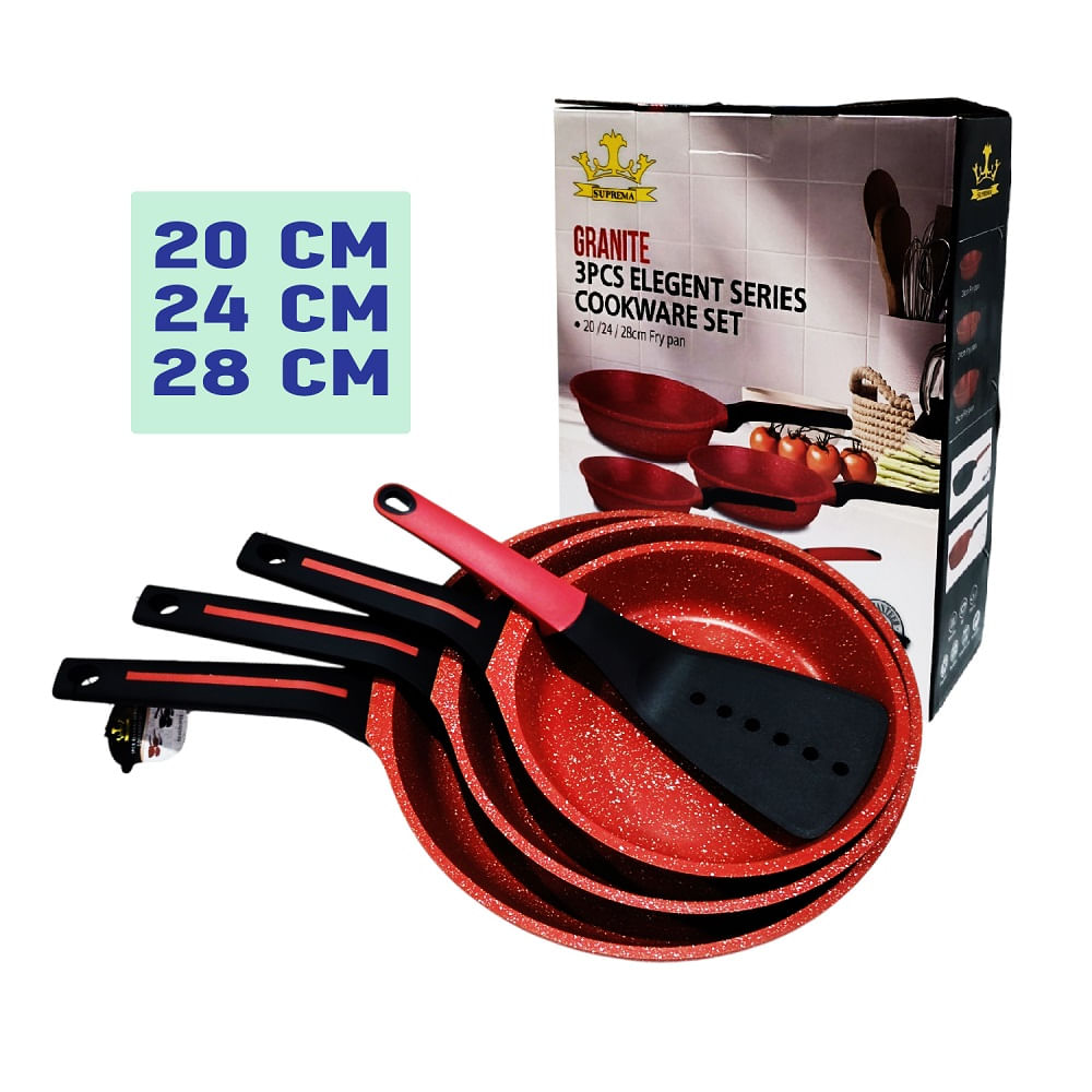 Set de Sartenes con Tapa 20, 24 y 28 cm SUPREMA Cerámico Antiadherente Rojo
