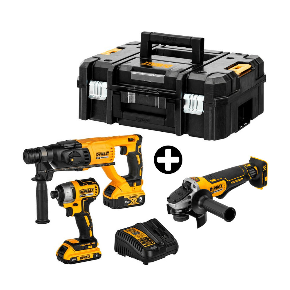 COMBO Rotomartillo 20V + Atornillador 1/4" 20V DCK260D1P1T Dewalt + Amoladora Angular 4-1/2" 20V DCG413B Dewalt